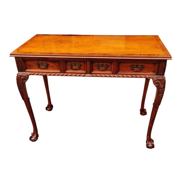 Elegant Chippendale Style Mahogany Writing & Console Table 1920 For Sale - Image 9 of 12