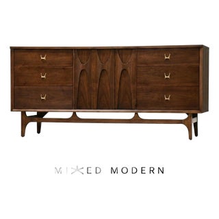 1960s Refinished Broyhill Brasilia 66” Walnut Dresser Credenza For Sale