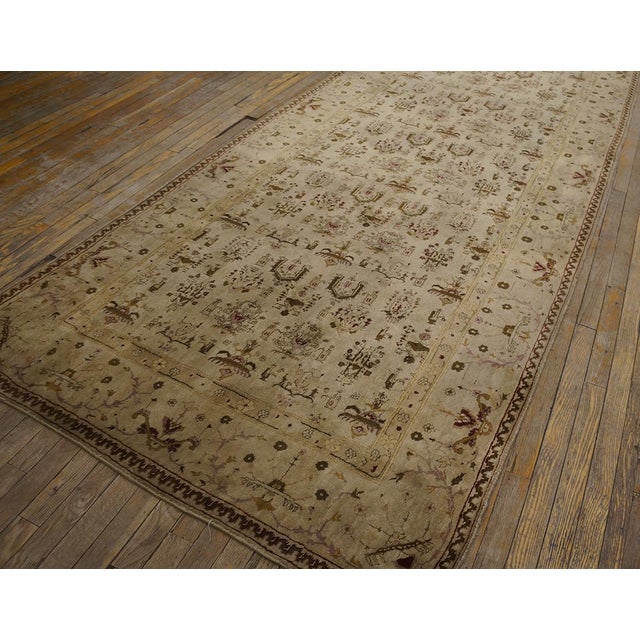1870s Tan Ecru Geometric Antique Agra Indian Runner Rug 4' 8" X 23' 6" Handknotted Wool Carpet For Sale - Image 4 of 6