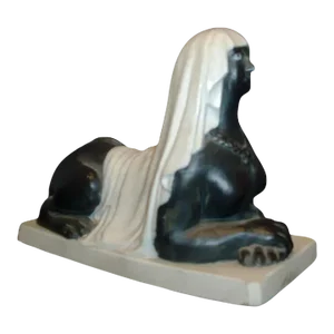 Antique Early 19th Century Bisque Basalt Porcelain Egyptian Revival Recumbent Sphinx 1790 - 1810