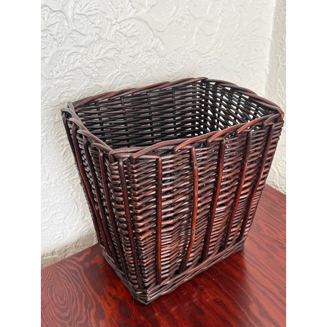 Late 20th Century Late 20th Century Dark Brown Woven Wicker Waste Basket For Sale - Image 5 of 8