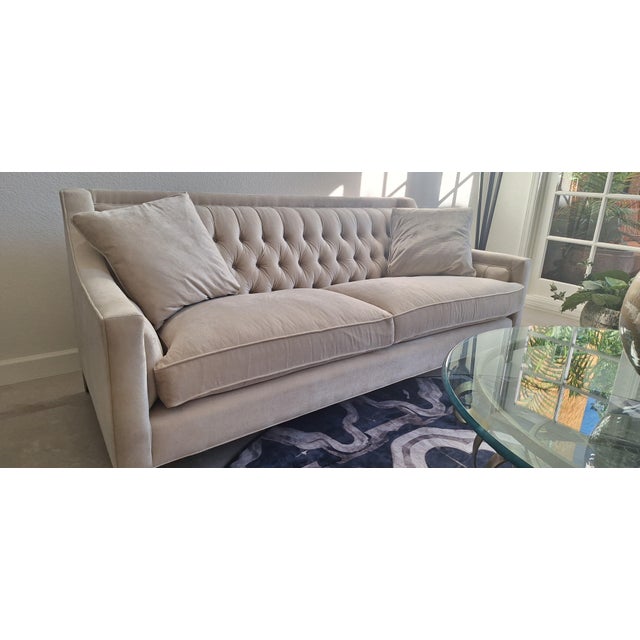 Cream Contemporary Brushed Fabric Cream Colored Sofa For Sale - Image 8 of 8