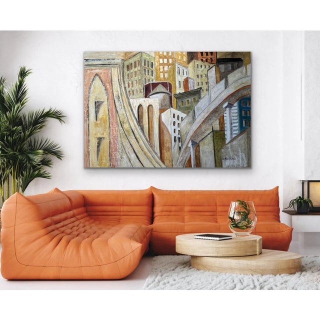 American “New York Cube” 55” X 72” Original Oil Painting by Robert J. Calcagno For Sale - Image 3 of 5