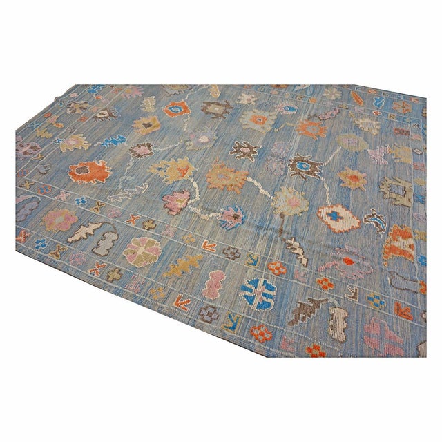 Early 21st Century 21st Century Turkish Oushak 9x12 Gray, Orange & Slate Blue Handmade Area Rug #a.c 201 For Sale - Image 5 of 11