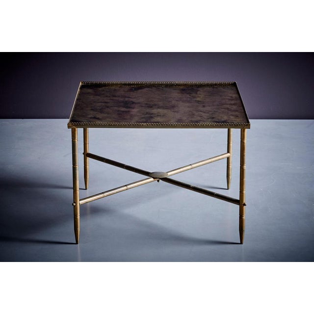 French Brass and Antiqued Mirror Maison Side Table, 1960s For Sale - Image 11 of 12