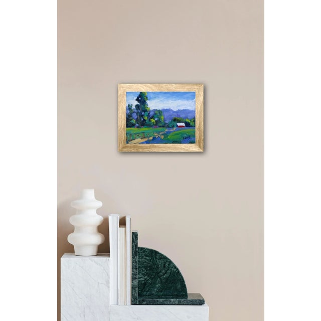 Quiet Places & Farm Views — Green Valley Red Barn Original oil painting by L. Haas, 6 x 8 in unframed gessoed masonite...