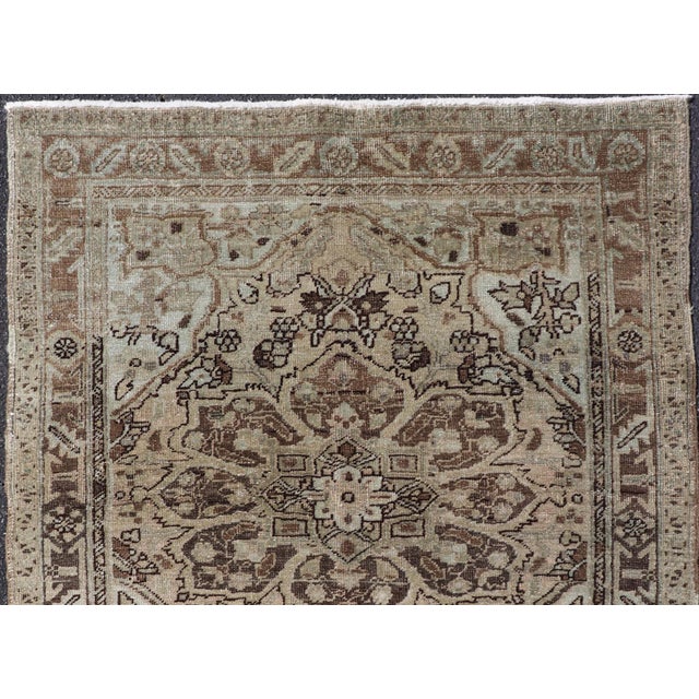 Tribal Persian Heriz Rug With Large Central Medallion and Faded Earth-Tone Palette 3'10 X 4'6 For Sale - Image 3 of 11
