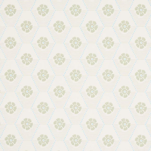 Sample - Schumacher Hive Bloom Wallpaper in Sage For Sale
