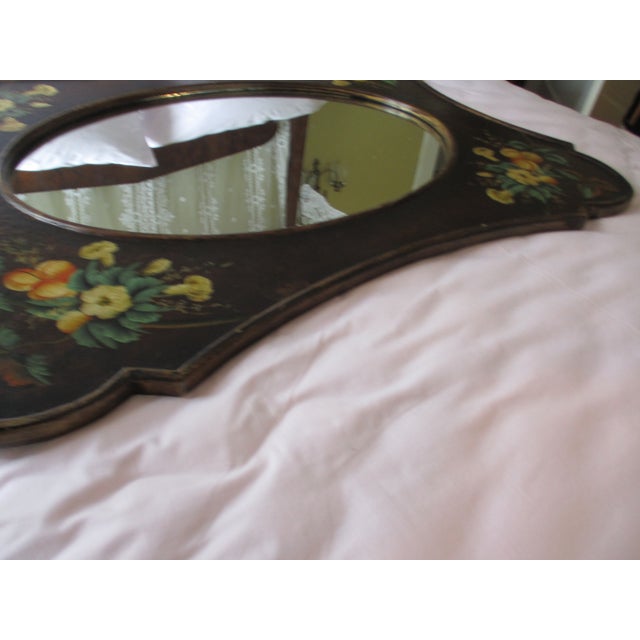 Vintage French Country Ornate Hand Painted Wood With Flower Design Mirror For Sale - Image 12 of 15