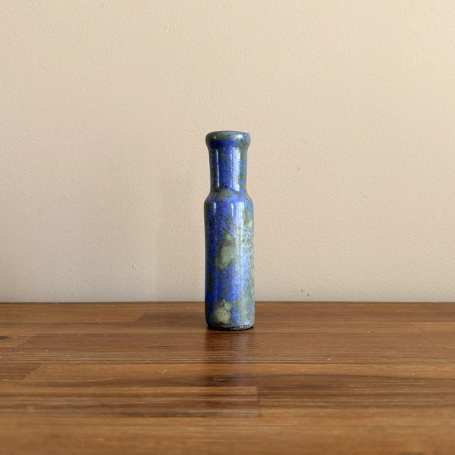 Mid 20th Century Vintage 1960s Mid-Century Hans Hedberg Blue Mottled Glaze Ceramic Vase Biot, France For Sale - Image 5 of 8