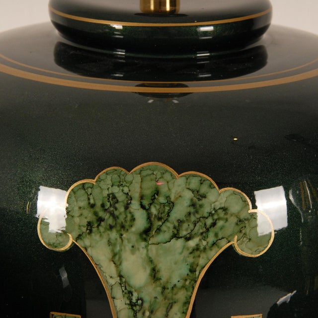 Vintage French Table Lamps Green Faux Marble Porcelain Vase Lamps Ceramic - Set of 3 For Sale - Image 11 of 13
