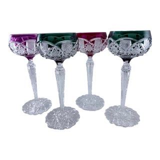 Early 20th Century Val Saint-Lambert Saarbrucken Pattern Wine Glasses- Set of 4 For Sale