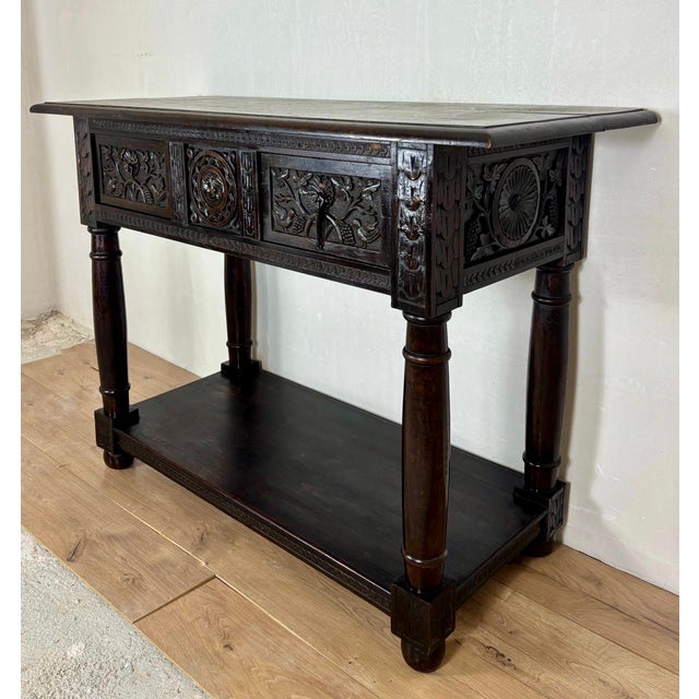 Late 19th Century Spanish Carved Oak Console Table with Drawers, 1880 For Sale - Image 5 of 11
