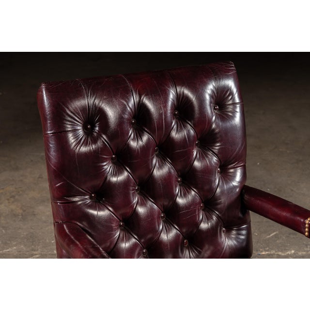 Late 20th Century Pair of Tufted Leather Square-Back Dining Chairs in Oxblood For Sale - Image 11 of 17