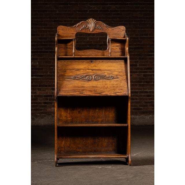 American Early 20th Century Oak Drop-Front Secretary Desk For Sale - Image 3 of 10