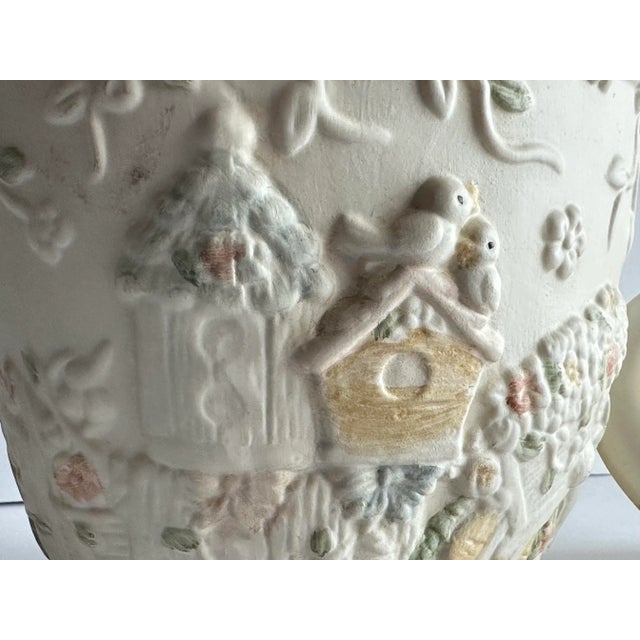 Vintage Late 1900s Large Ceramic Ivory Colored Floral & Birds Potpourri Diffuser Ginger Jar For Sale - Image 11 of 12