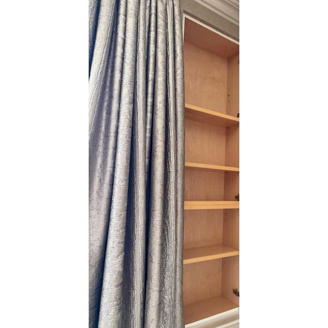 2010s Custom Champagne Textured Drapery Panels With Sheer Shade & Curtain Rod For Sale - Image 5 of 7