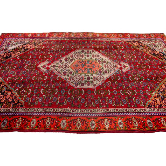 1950s Red Vintage Persian Kashan Allover Designed Wool Rug For Sale - Image 5 of 8