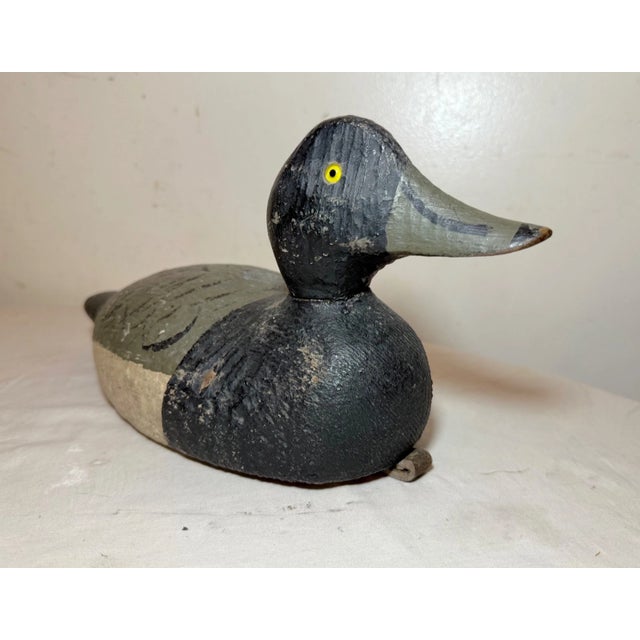 Yellow Antique Hand Carved Wood Folk Art Bluebill Drake Duck Decoy Bird Sculpture For Sale - Image 8 of 9