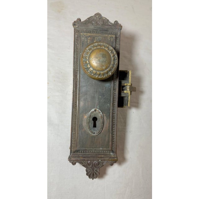Brass Large Antique Ornate Bronze Mortise Sargent Door Handle Knob Hardware Set Brass For Sale - Image 8 of 15