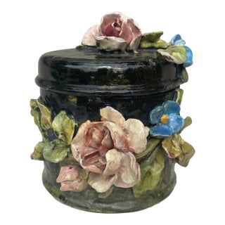 19th Century Majolica Impressionist Flowers Box For Sale