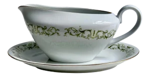 Mid 20th Century Bell Flower China Gravy Boat & Saucer - a Pair