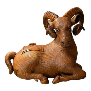 Vintage Wicker Ram Storage Box For Sale