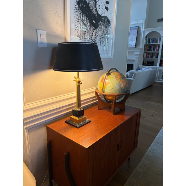 Vintage French Empire-Style Brass Column Table Lamp With Black Stone Base For Sale - Image 12 of 13