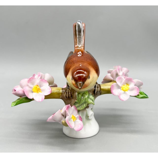 Shabby Chic Vintage Herend Hungary Hand-Painted Songbird With Pink Blossoms – Porcelain Figurine - Cottagecore • Traditional • European Classic For Sale - Image 3 of 15