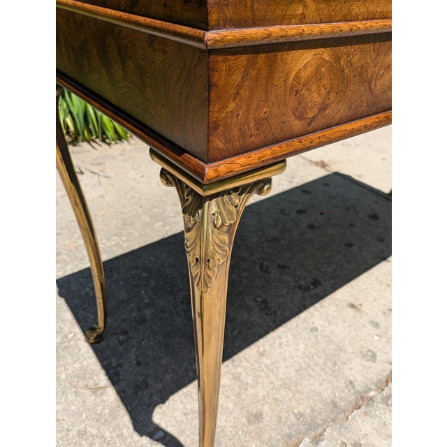 Late 20th Century Burl French Empire Style Console Table With Brass Legs For Sale - Image 9 of 11