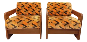 Set of Vintage Sled Chairs in Walnut and Velvet Fabric, 1970s