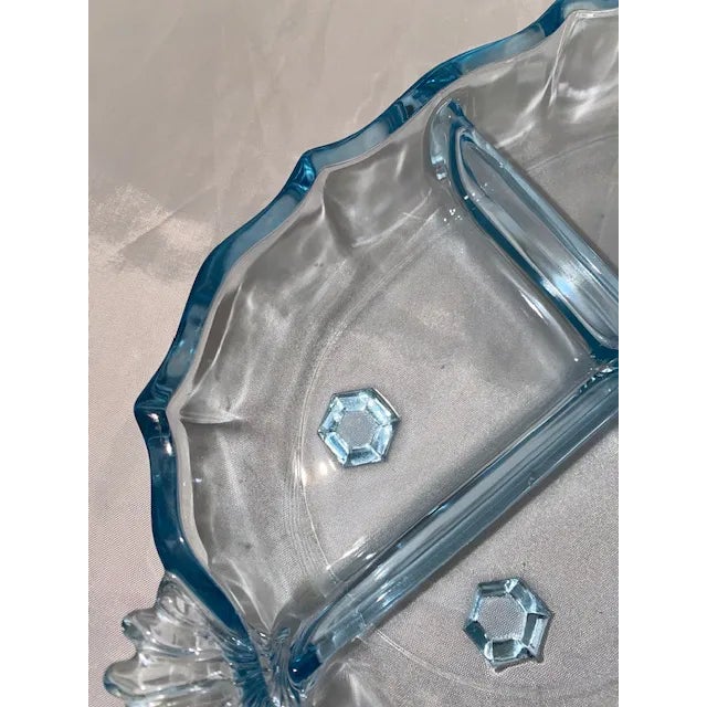 1930s 1930s Fostoria Blue Glass Relish Dish For Sale - Image 5 of 8