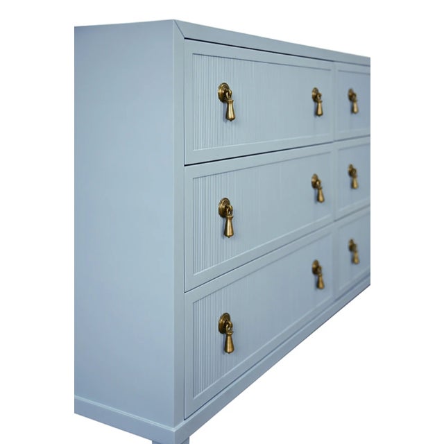 Worlds Away Matthew Izzo Home Avery Light Blue Lacquer Fluted Six Drawer Chest For Sale - Image 4 of 5