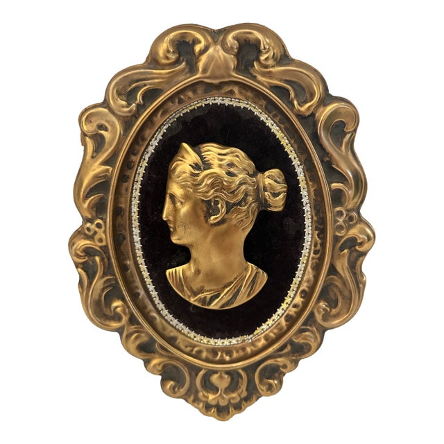 Vintage Gold Tin Cameo Framed Wall Art For Sale