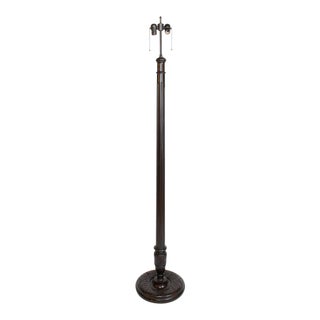 Restored Antique Wood Floor Lamp With Carved Base For Sale