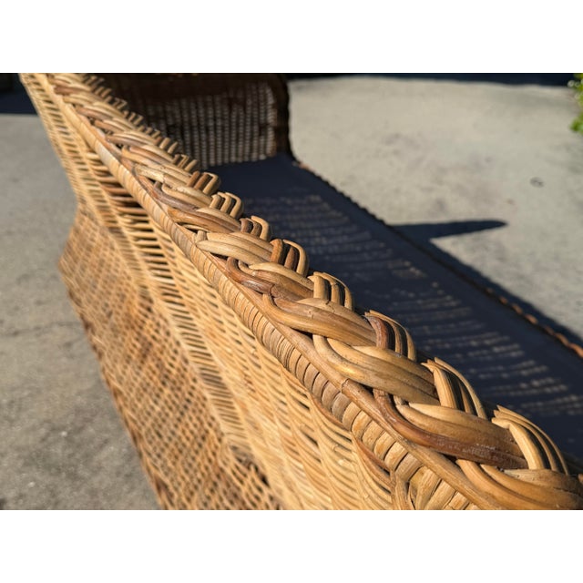 Vintage 72” Handwoven Rattan Sofa With Large Braid Trim For Sale - Image 10 of 12