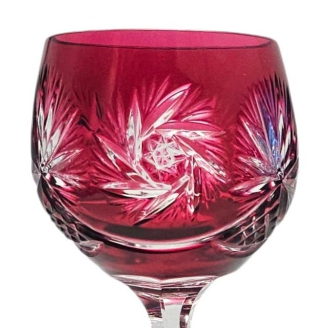 Green Late 20th Century Ajka Marsala Ruby Overlay Hand-Cut Crystal Hock Wine Goblets, Hungary 8.625" 6pc For Sale - Image 8 of 13