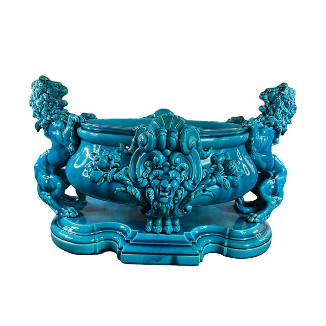 Monumental french majolica centerpiece with lions — jules vieillard, bordeaux, 19th century a breathtaking 19th-century...