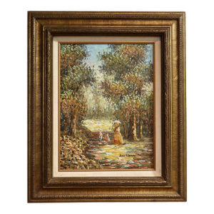 Late 20th Century Impressionist Oil Painting, Palette Knife Park Scene With Figures, Giltwood Frame, Signed Alan Watters