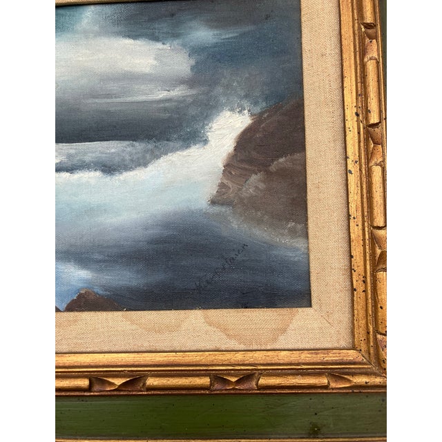 Expressionism 1970’s Original Abstract Rocky Seascape Chunky Carved Wood Frame Signed For Sale - Image 3 of 5