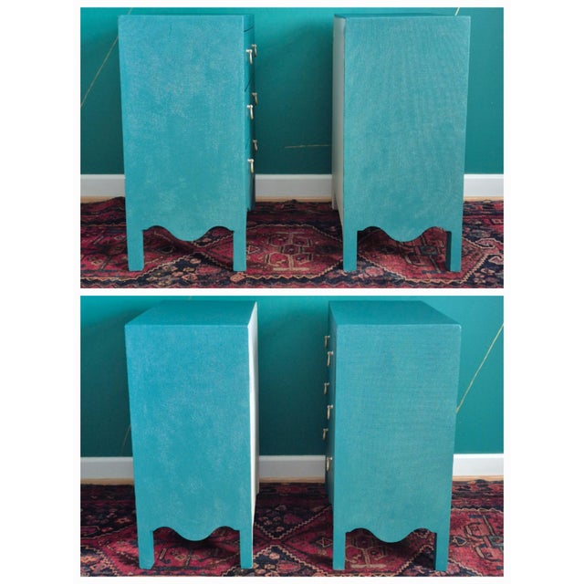Hollywood Regency Green Painted 3-Drawer Chests Nightstands Credenza, a Pair For Sale - Image 9 of 12