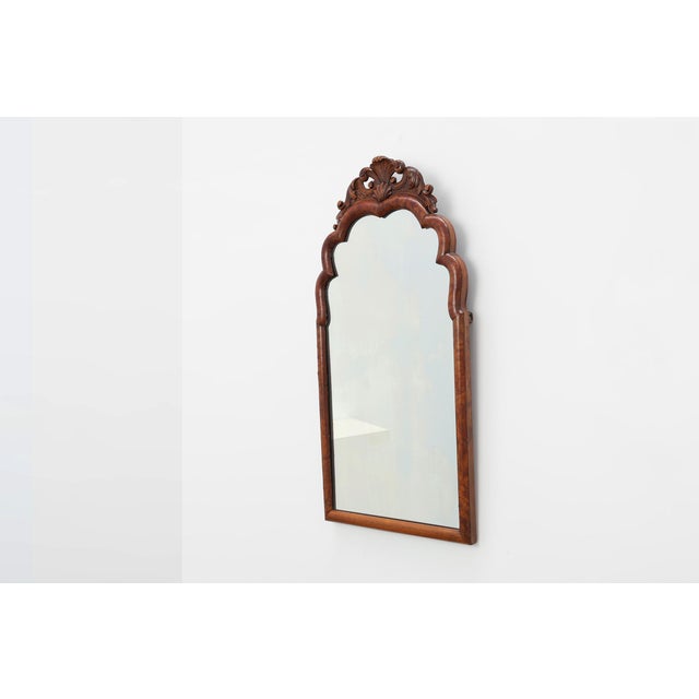 Rococo Louis XV Style Root Veneer Mirror with Scalloped Curved Frame and Oister Crest, 1800s For Sale - Image 3 of 11