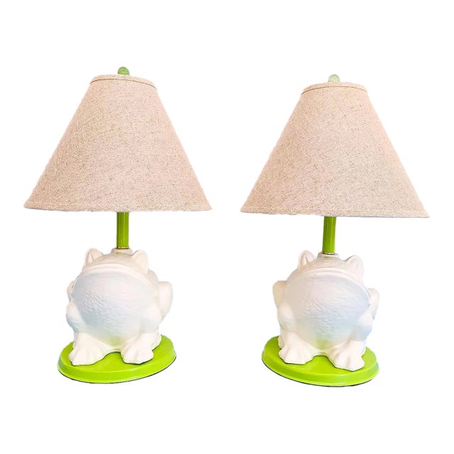 Giant Plaster Frog Lamps & Shades - A Pair For Sale