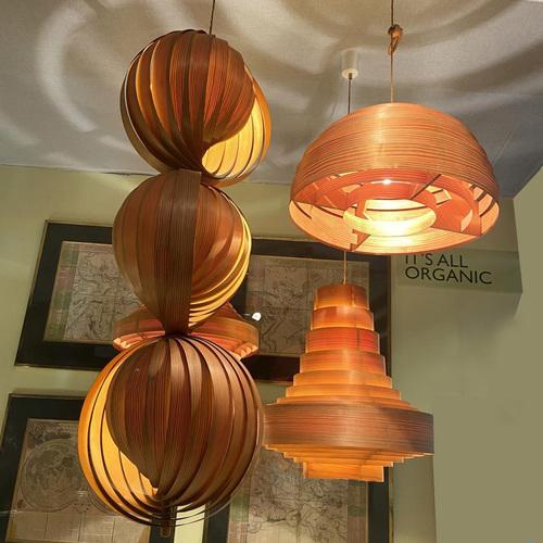 Large group of sculptural Hans-Agne Jacobsson bentwood pendants designed and produced by Jakobsson for AB Ellysett in...