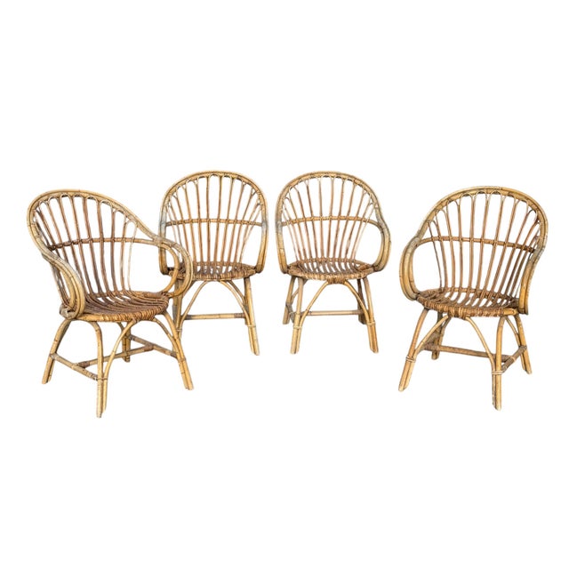 Rattan Armchairs, France, 1960s, Set of 4 For Sale - Image 14 of 14