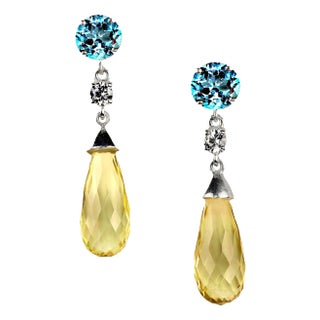 Sparkling Blue Topaz and Lemon Quartz Dangle Earrings - 2 Pieces For Sale