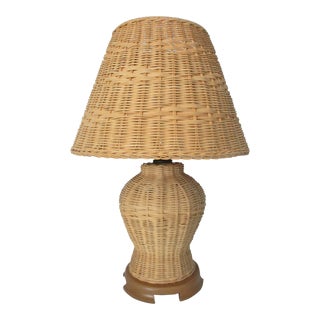 Vintage Natural Wicker Rattan Table Lamp For Sale
