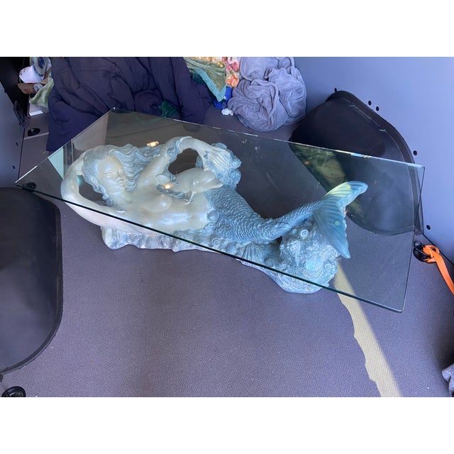 Mid-Century Modern Vintage Mid Century Modern Sculptural Nude Mermaid Coffee Table and Dolphin For Sale - Image 3 of 18
