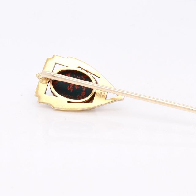 Antique Signed Brassler & Co. Art Deco 14k Gold & Bloodstone Cabochon Stickpin For Sale - Image 14 of 15