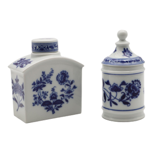 Tea Caddy and Covered Pot Blue & White Floral Pattern,Vista Alegre, Portugal, 1990s